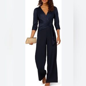 Adrianna Papell Navy Wrap Jumpsuit with Belt